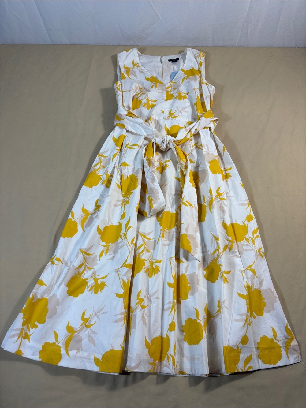 Ann Taylor Factory SP Yellow White Floral Midi Dress Tie Waist Sleeveless NWT